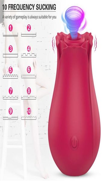 Массажная роза форма вагинальных сосающих вибрации Женские мастурбаторные клитора массажер оральные секс -соски клитор присосания киска секс -игрушки для 6517177
