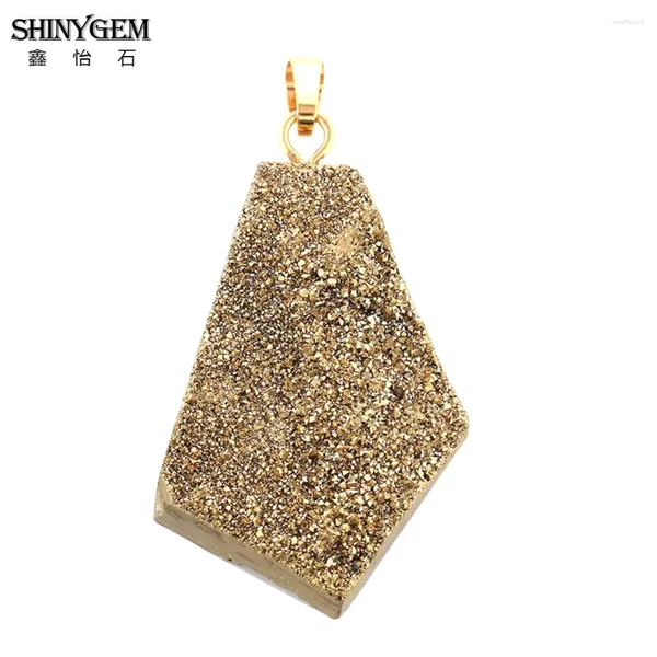 Anhänger Halsketten Shinygem zufällig 28-43 mm unregelmäßiger Polygon natürlicher Kristall Druzy Stein Mineral für DIY-Schmuck Herstellung Halskette