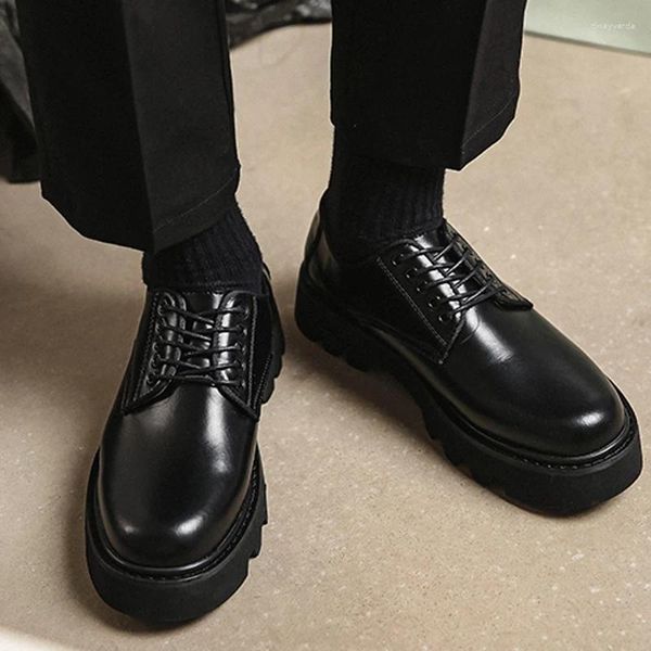 Повседневная обувь мужская мода бизнес -платформа Дерби мужская подлинная кожа