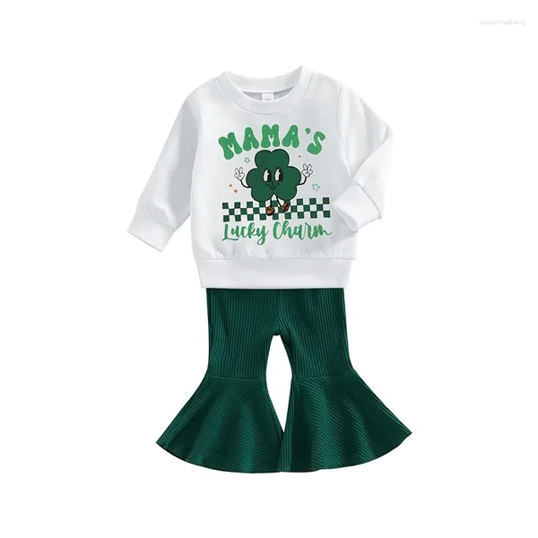 Kleidung Sets St. Patricks Day Kinder Kleinkind Baby Mädchen Kleidung Set Mamas Glücksbringer Sweatshirt Top Flare Hosen
