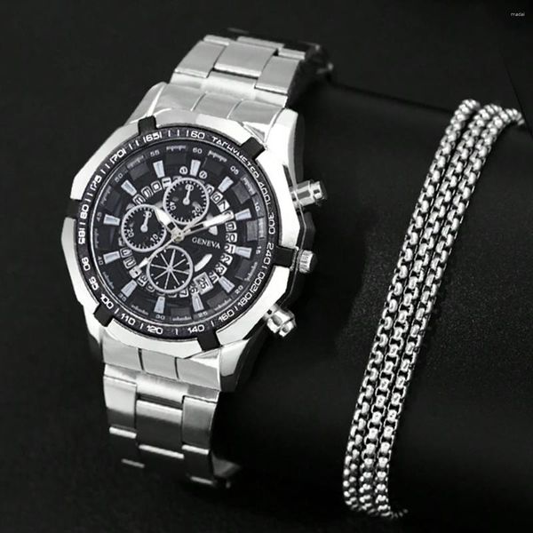 Armbanduhr Herren Mode Sport Uhren Männer Business lässig Edelstahl Quarz Armbanduhr Kalender Date Männliche Luxus Halskette Uhr