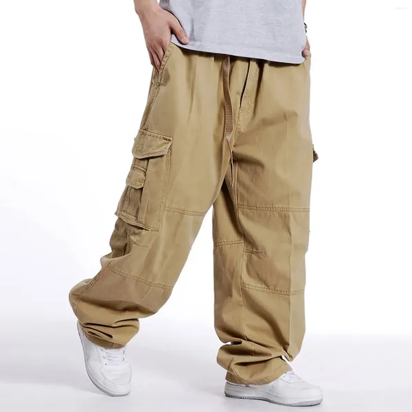 Calça masculina Hipster gordura de perna larga Hip Hop Baggy Cargo Multi Pocket Gotes 10 Memory Foam 9 Slip Little