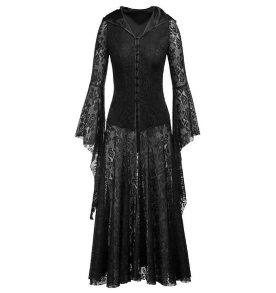 Abiti casual Black Halloween abito punk Cosplay Donne sexy in pizzo goth long 2021 vittoriano retrò retrò vapore gotico con cappuccio 7853735