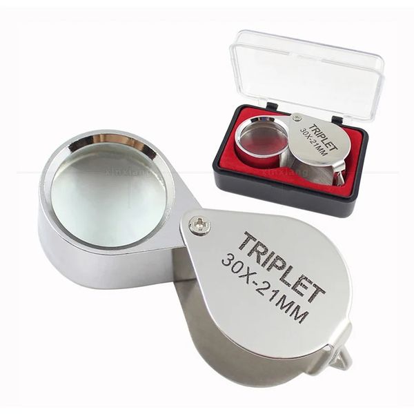 Jewllery Loupe dobrável LINGA LOUPA TAMANHO DE POLADO DE VIDRO DE JOVIDERS GLUES JOWLLERY GLITES 10X 20X 30X METAL METAL