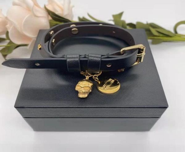 2022 neu gestalteter Schädel Charme Rivet Leder Damen Doppelkreise Armbänder Frauen039s Choker Halskette Punk -Stil Bracele4884352