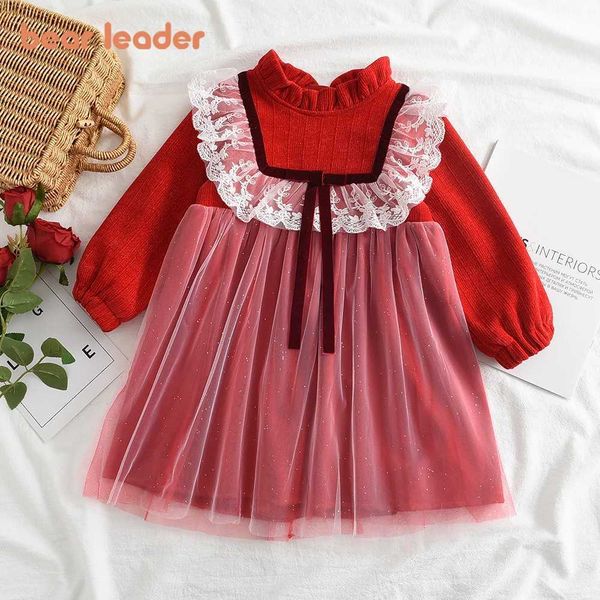 Mädchenkleider Bär Leader Plüsch warmes Mädchen rot lolita Prinzessin Kleid Vorschulmädchen Herbst Kleidung Spitze Mädchen Kleid Mädchen Weihnachten Kleiderl2405