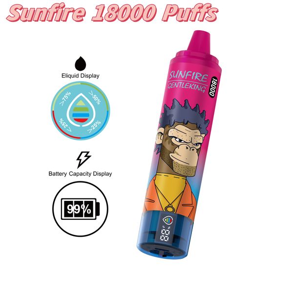 Fabrika Sunfire Dijital Kutu 18000 Puflar 18K Tek Kullanımlık Vape 12K 15K 20K 850mAh Pil Türü C Şarjı 25ml Ejuice ile ve Ekran Ekran 10% 2% 3% 5% E Sigara