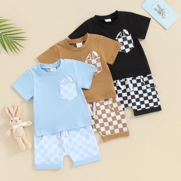 Conjuntos de roupas FocusNorm 0-3y Camiseta de bolso xadrez de manga curta com shorts roupas de verão