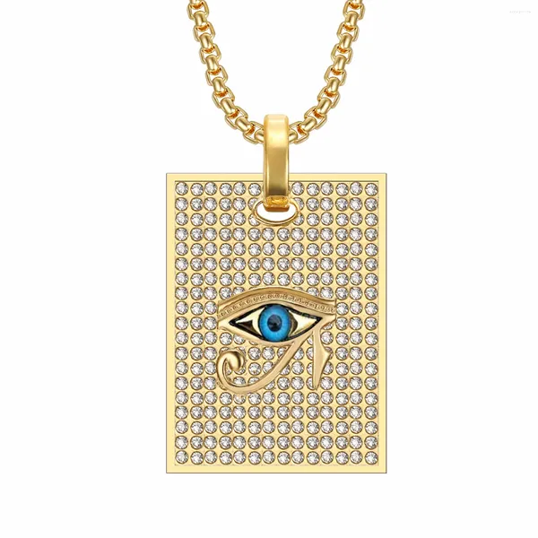 Anhänger Halsketten Mystische Ägypten Auge von Horus männlicher Goldfarbe Edelstahl Zirkon Big Square Halskette für Männer ägyptisches Schmuck Geschenk