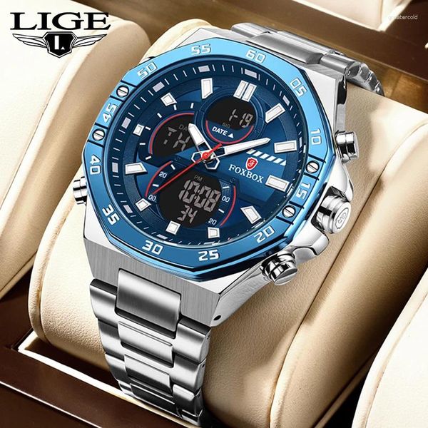 Relógios de pulso Top Brand Lige Luxury Watch Men Waterprop Quartz Digital LED Relógio masculino Esporte militar Sport Inoxless Man Watch 2024