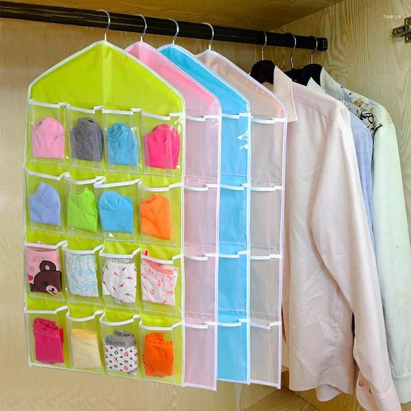 Aufbewahrungstaschen 16 Gittertaschen Garderobe Hanging Organizer Socken BH Unterwäsche Clear Rack Hanger Bag Saving Space Dropship