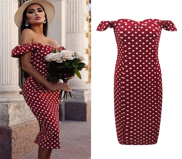 Moda Women Women Dress Sexy Off Ombro de manga curta Polca Dresstight Style Dressos de praia curta 7590783