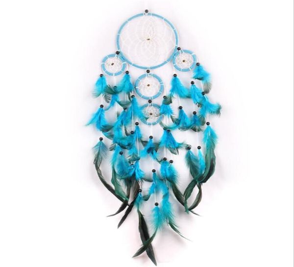 Handgefertigter Traumfänger Wind Chime Net natürliche Feder Machen Sie Home Flowing Ornament Dekorieren Sie blaue Wand hängen zart 14216096