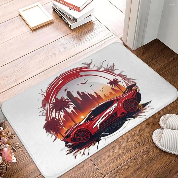 Carpets Sport Sport Bedroom Tat Red Sports Car no pôr do sol com o tapete da cidade, casal, decoração de carpete da sala de estar