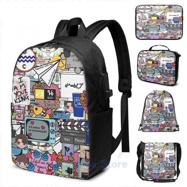 Rucksack lustiger grafischer Print BL Aufkleber bombardiert USB -Ladung Männer Schultaschen Frauen Bag Travel Laptop