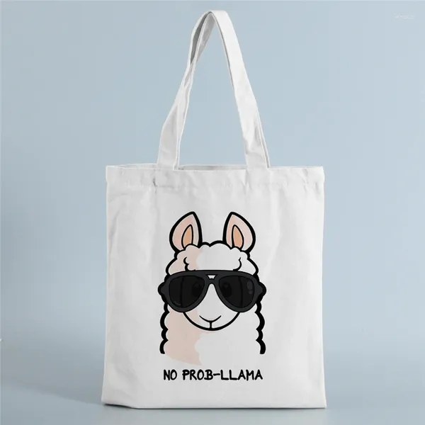 Bolsas de compras Bolsa de animais fofos reutilizáveis mulheres elegantes telas impressão ecológica desenho animado de estilo coreano ombro de comprador