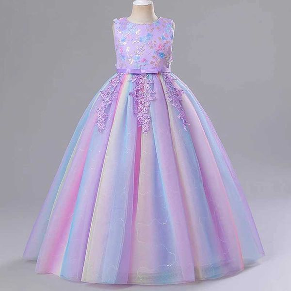 Девушка платья девочки с блестками принцесса платье 4-12 лет, вышитая сетчатая юбка для сетки цветочный мальчик вечернее платье Хэллоуин Cll2405