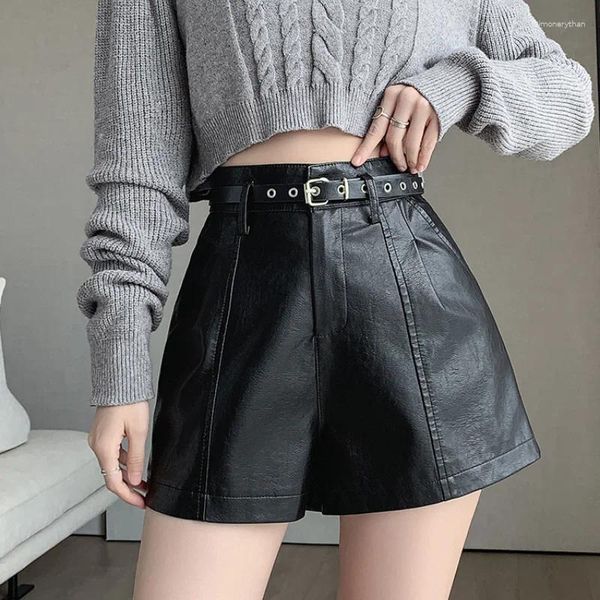 Shorts femininos 2024 Autumn Winter Women Leather Ladies Moda High Colo