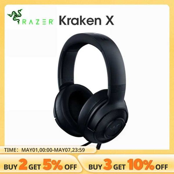 Гарнисты Razer Kraken x Основная игровая гарнитура 7.1 Слушательные наушники с сгибаемым кардиоидным микрофоном 40 -мм У наушники драйвера J240508