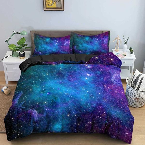 Bedding Sets Galaxy Space Bedding Conjunto 3D Universo Down Duvet Capa Psicodélico Tampa de edredão com zíper com zíper de poliéster duplo confortável J240507