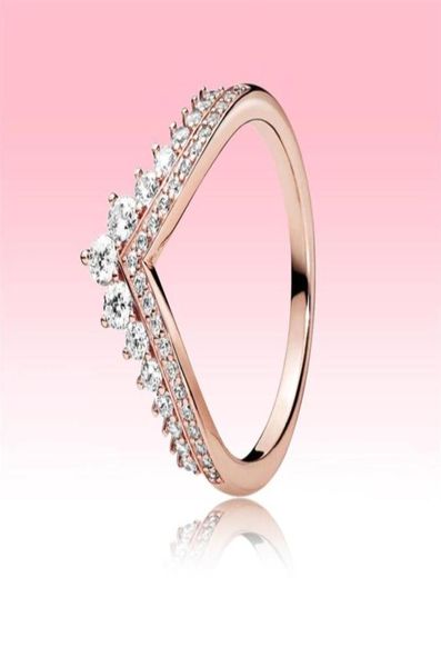 18k Rose Bating Weding Ring Women Girls Princess Wish Rings para 925 Sterling Silver CZ Diamond Ring Set com Original373823773444270