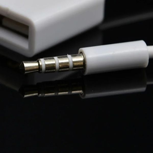 2024 Novo cabo de dados 3,5 mm masculino para USB Cabo de conversão Aux Car MP3 Adaptador de áudio Cabo U Linha de clipe de disco de 15 mm White para USB