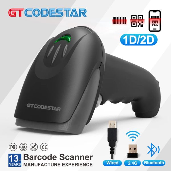 Tarayıcılar GTCODESTAR Handheld Kablosuz Bluetooth 2D Barkod Okuyucu Kablolu QR Barkod Tarayıcı Destek Cep Telefonu