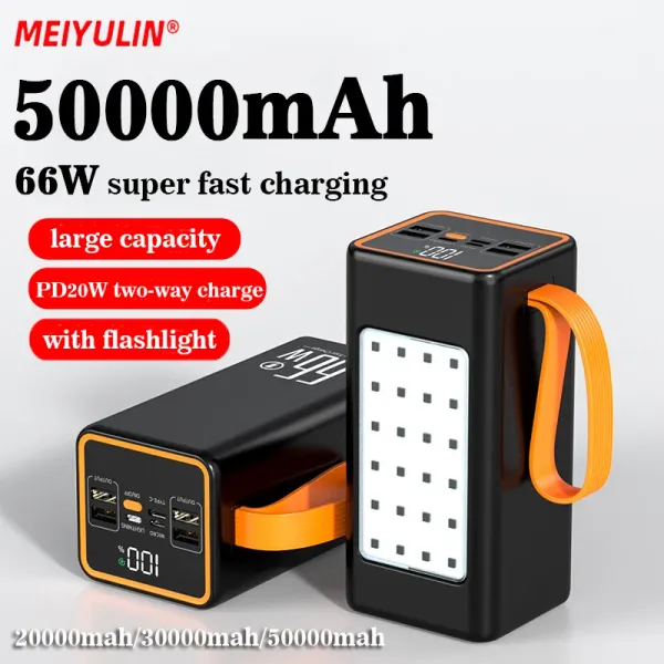 Банк 66W 50000MAH Power Bank большая мощность PD20W 20000MAH PowerBank Powerbank Portable Fast Charger Внешняя батарея для iPhone Xiaomi Samsung