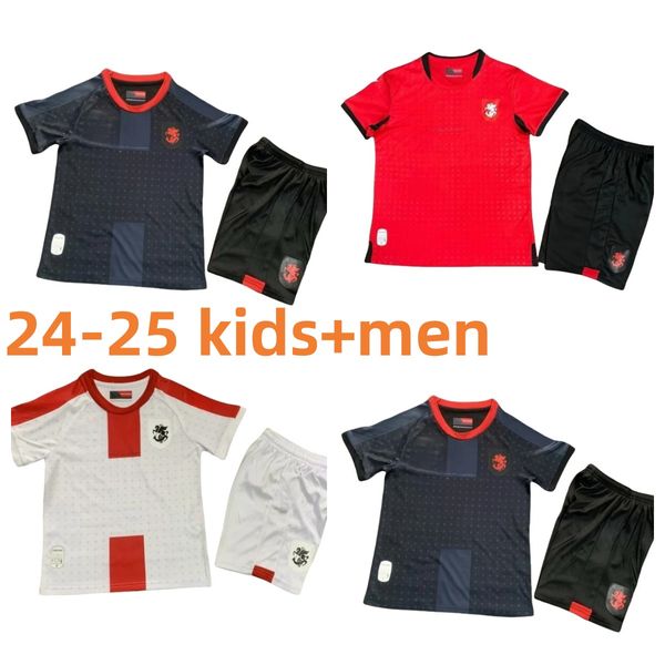 24 25 Georgia Soccer Jersey Kvaratskhelia Euro Cup Islands Nationalmannschaft Männer Kinder Fußballhemd Kit Chakvetadze Davitashvili Kvilitaia Mikautadze Zivzivadze