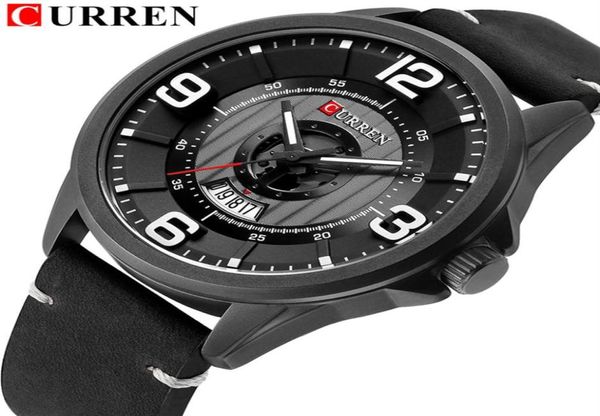 Curren Fashion Classic Black Men Watch Date Quartz Forist Watch Высококачественные кожаные часы Erkek Kol Saati311e3949838