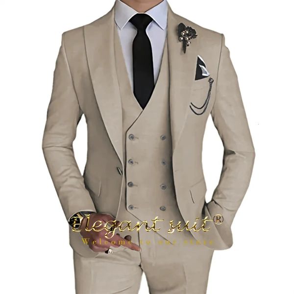 Mens Khaki Formale da 3 pezzi Groomsmen Wedding Elegante smoking smoking con pantaloni a blazer a bassatro aderente 240507 240507