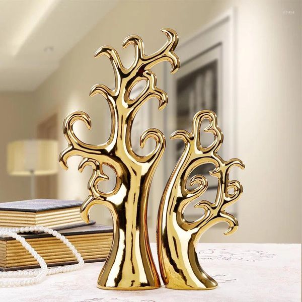 Dekorative Figuren moderne Gold Silber Liebesbaum Keramik Ornamente Home Wohnzimmer Desktop Einrichtung Handwerksgeschäft El Tischdekoration