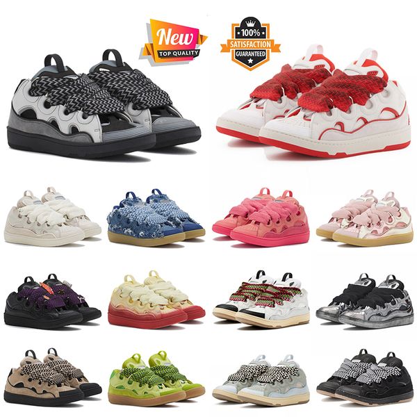 Lanvin Curb Sneakers Women Mens Designer Dress Shoes lanvins lanvine Black Grey Denim Blue Pink Green White Ivory lavins【code ：L】Leather Trainers