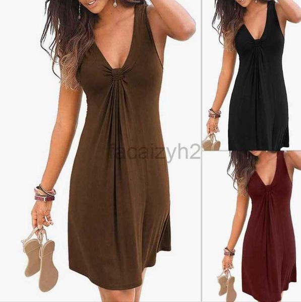 Vestidos casuais vestido de grife novo com decote em V profundo, ombro solto, vestido de praia casual sem mangas vestidos de tamanho