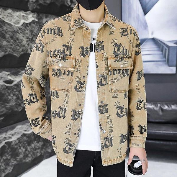 Herrenjacken 2024 Print Denim Jacke Reverskragen Langarm formelle Streetwear Sping Herbst Casual Coat