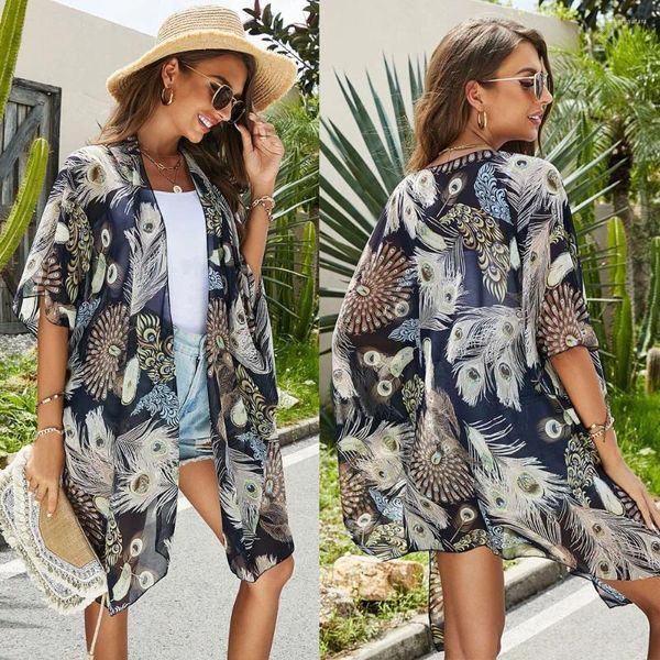 Coverup in chiffon floreale femminile da donna Bikini Kimono Kimono COPERCHIO COPERCHIO COPERCHI