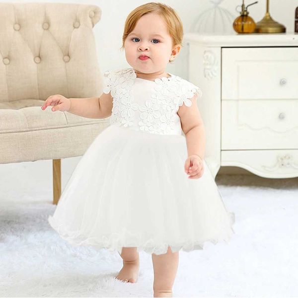 Taufkleider Babypartykleid weiße Spitze Tüll für die Feier des 1. Geburtstags Prinzessin Party Neugeborene Hochzeit Q240507