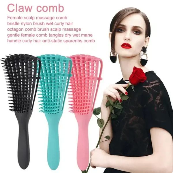 New Women Mulheres Massagem com couro cabeludo pente de cabelo emaranhado Octopus Massagem Combs Antiestatic Wet Curly Hanches para ferramentas de cabeleireiro de salão para pente de cabelo cacheado anti-estático