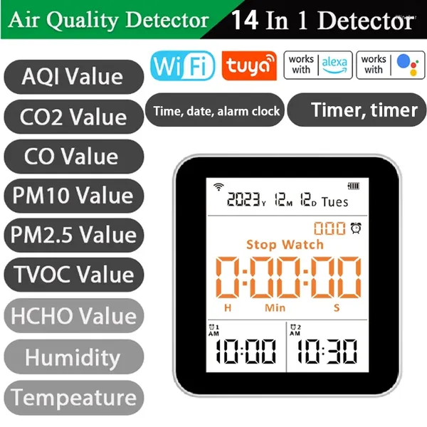 In 1 TUYA WiFi Intelligent Air Quality Facith -Deterctor Indoor Co2 CO TVOC HCHO PM2.5 PM1.0 PM10 ANNIAMENTO DI UMICITÀ DI TEMPERATURA