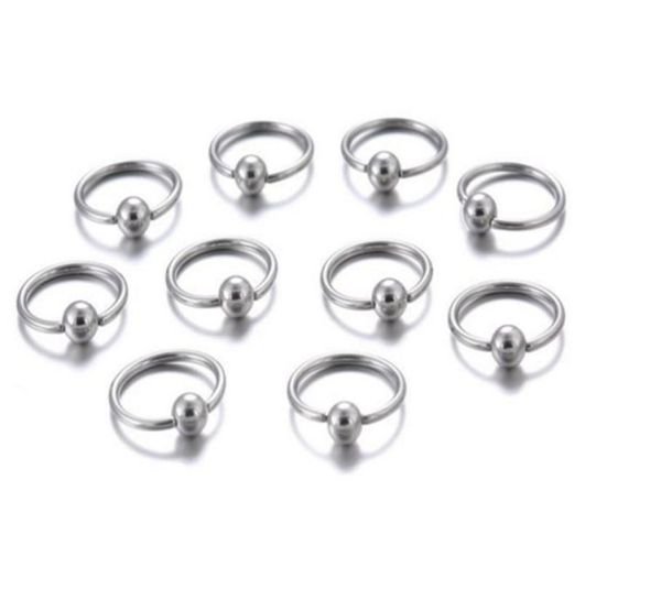 10 pcsset anello naso piercing corporeo di gioielli in acciaio chiusura anello di cerchio per labbro a orecchio a sfere argento a sfera gioiello 33073998