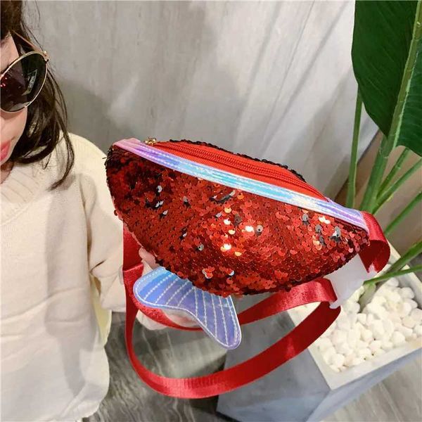 Mochilas Kids Glitter Crossbody Bags para meninas Moda de lantejoulas Bolsa de peito de peixe fofo Bola cauda infantil Presentes de aniversário da bolsa