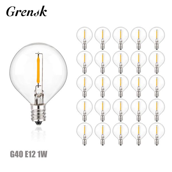 Decorações 25pcs g40 lâmpadas de reposição LED vintage 1w e12 220V Equvalente 5W Bulbos decorativos incandescentes para a luz de cordas