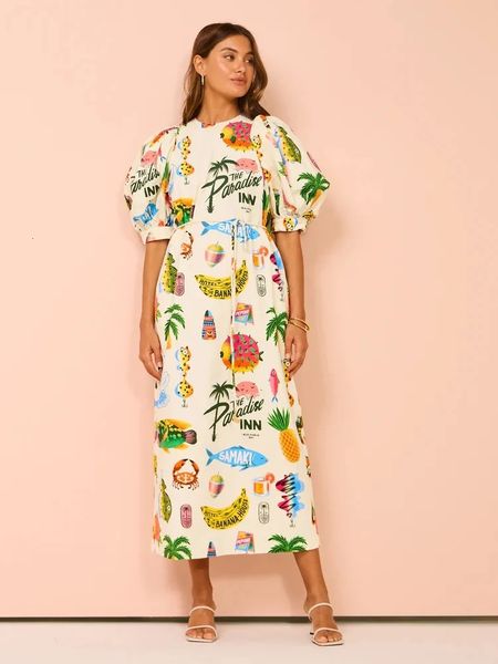 Women Hawaii Stampa per le vacanze abiti lunghi a maniche corte a manica corta Empero in vita sciolto Vintage Retro Ladies Summer Beach DRSSES 240423