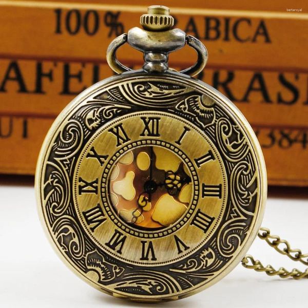 Карманные часы бронзовые римские цифры винтажные Quartz Watch Steampunk Мужчины женщины под кулон с цепью оптом