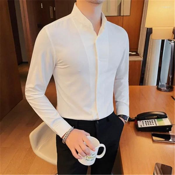 Herren -Hemdhemden 5xl Smoking Männer für Hochzeit elegante Camisa Formal Business White Shirt Männlich schlanker Fit langschleizter Blusen Kleidung 2024