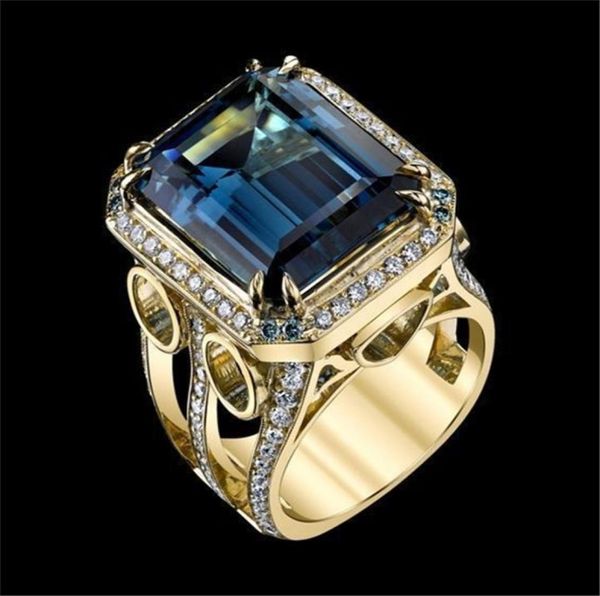 14K Sarı Altın Renk Doğal Safir Takı Yüzüğü Erkekler için Kadın İnce Anillos de Düğün Bizuteria 14 K Saf Taş 2112171629572