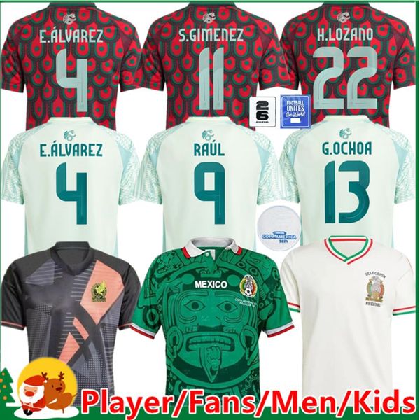 2024 25 Jerseys de futebol do México H. Losano Chicharito G Dos Santos S.Gimenez Homens Mulheres Kit Sports Sports Futebol Circhas Treinando México Home Away Uniforme Goleiro