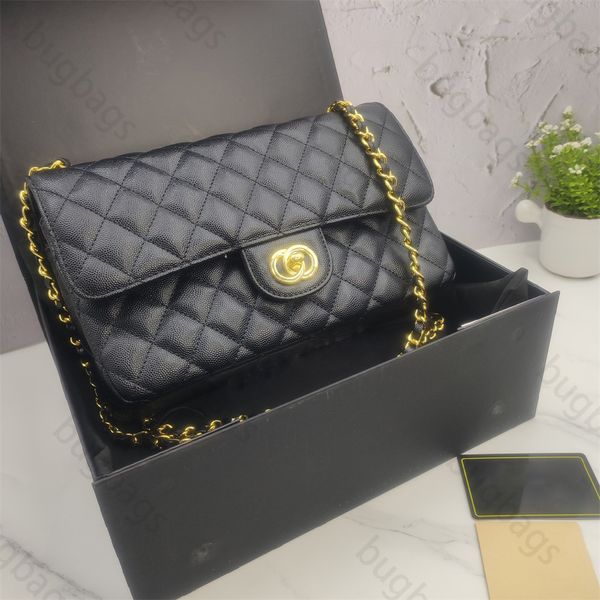 Goldkette Designer -Tasche Frauen klassische Klappen Umhängetasche Kaviarversuche Bags Designer Frauen Bag Diamant Gitter Einkaufskreuz Buchbrief mit Schachtel Marke Dhgate