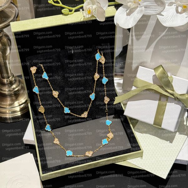 Van Halskette Designerin für Frauen höchste Qualität zwanzig angehender Perlen -Turkis -Diamanten Eingelegtes Langketten Van Halskette Juwelen Vanly Clean Lady mit Verpackungsbox