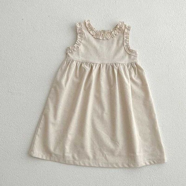 Vestidos de menina 2024 Novo verão Roupas de menina de 2-6 anos de idade, vestido de princesa de 2 a 6 anos de idade, com raiva sólida de cor de menina